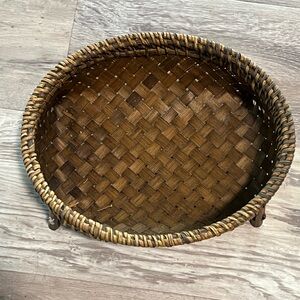 Vintage Handwoven Brown Oblong Basket Like New Medium Decor Boho Rattan Holder